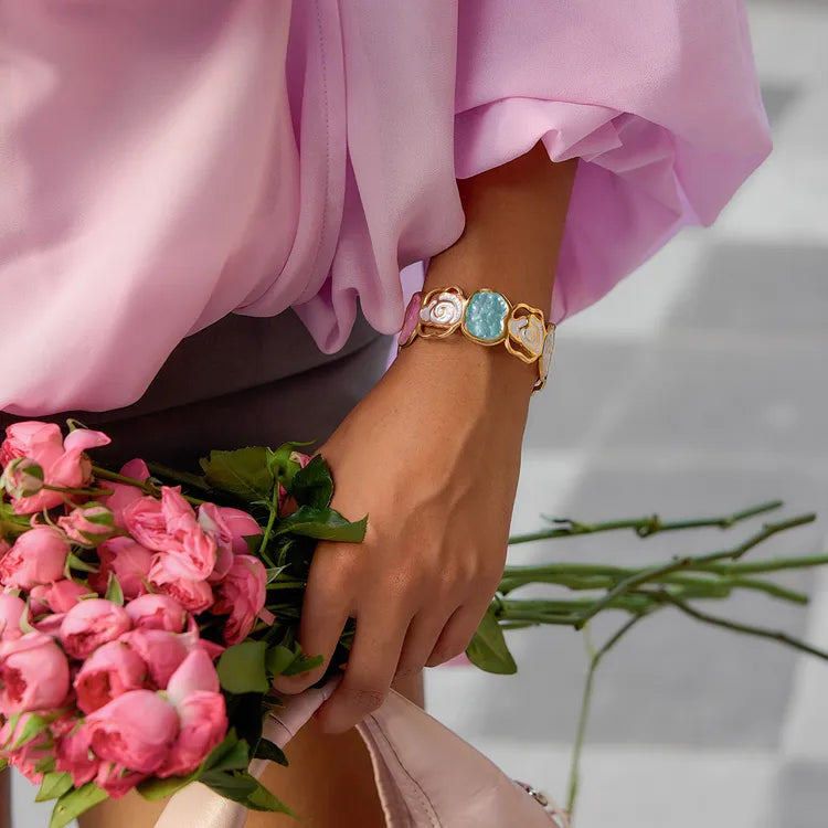 Romantic Colors Flower 18K Gold Plated 304 Stainless Steel Bracelet