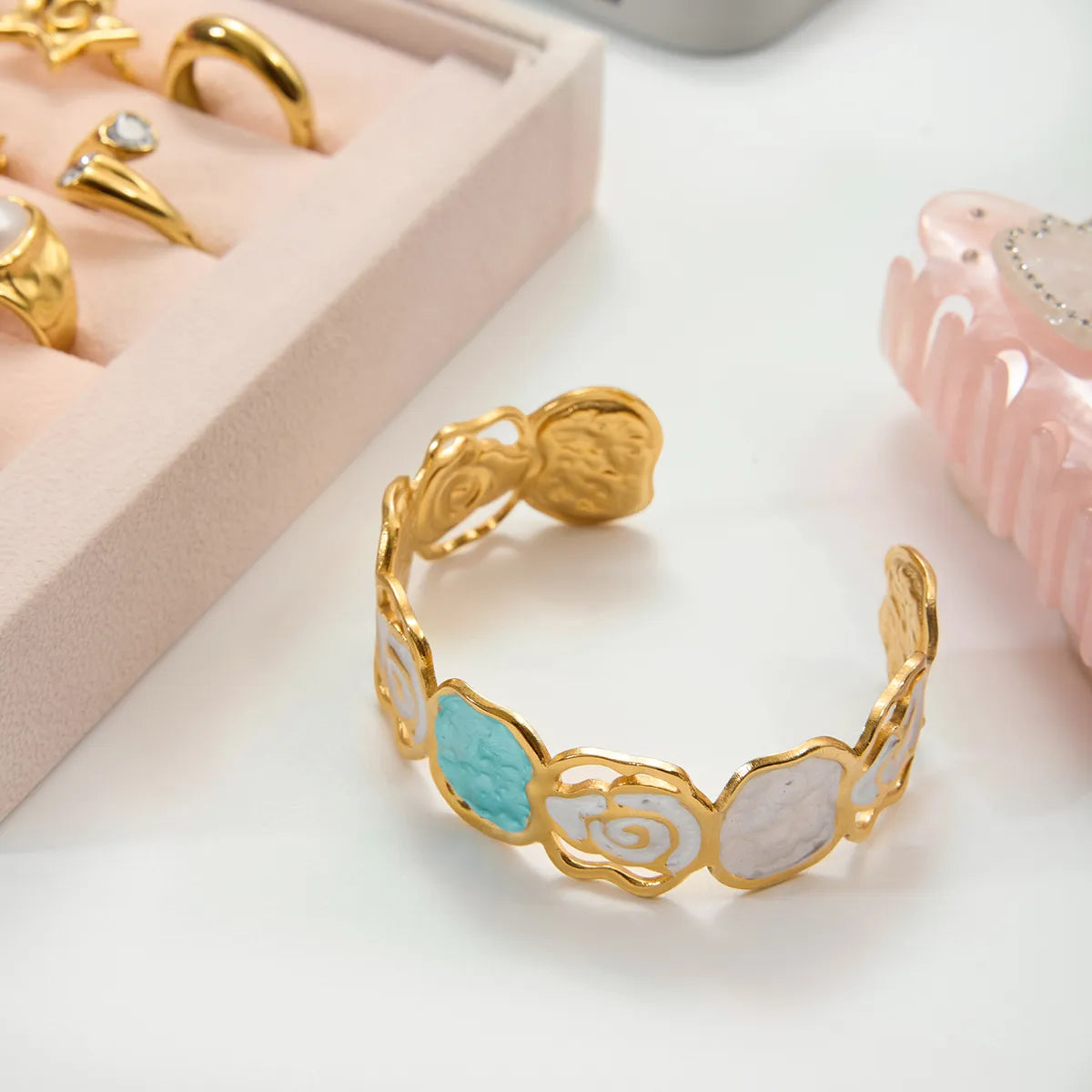 Romantic Colors Flower 18K Gold Plated 304 Stainless Steel Bracelet