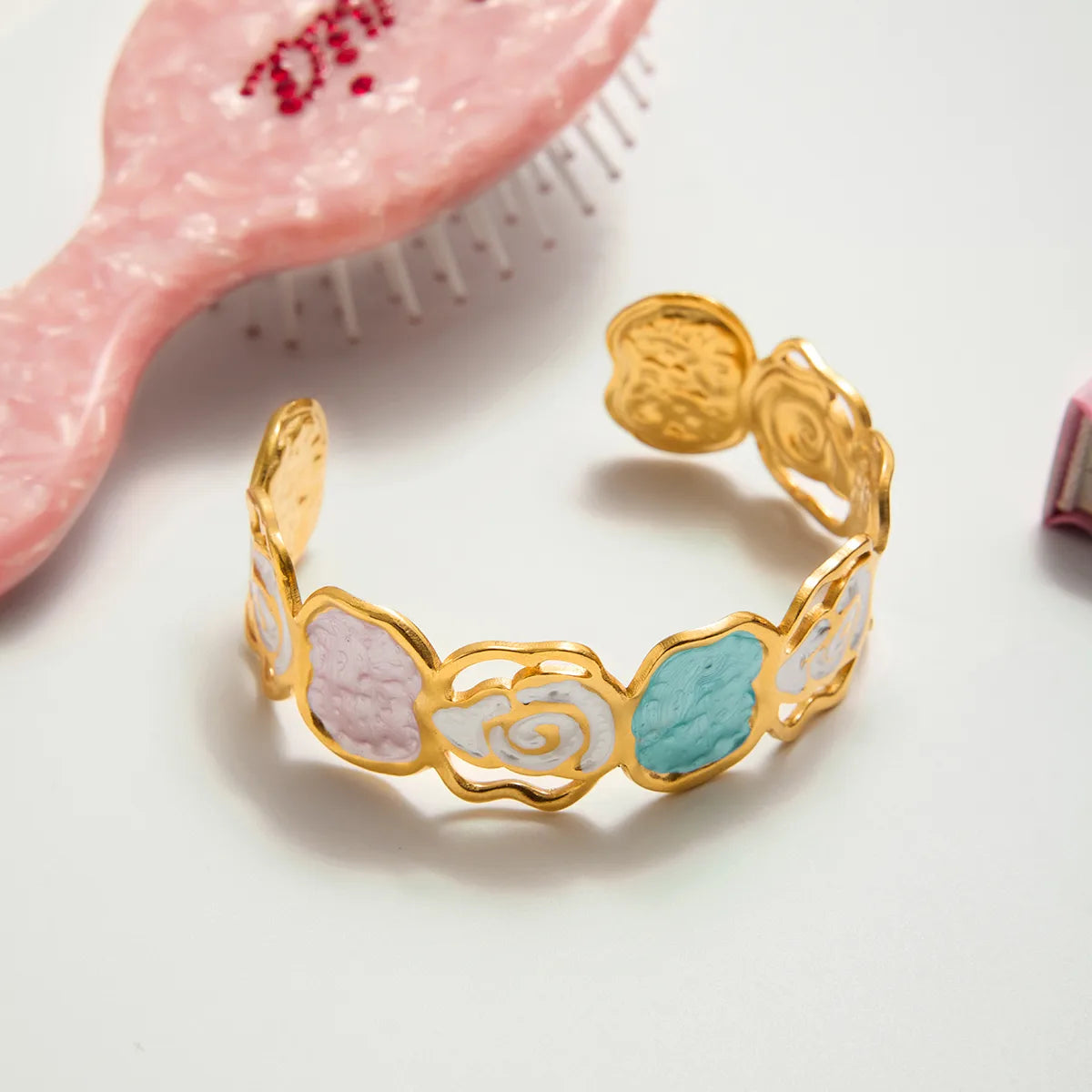 Romantic Colors Flower 18K Gold Plated 304 Stainless Steel Bracelet