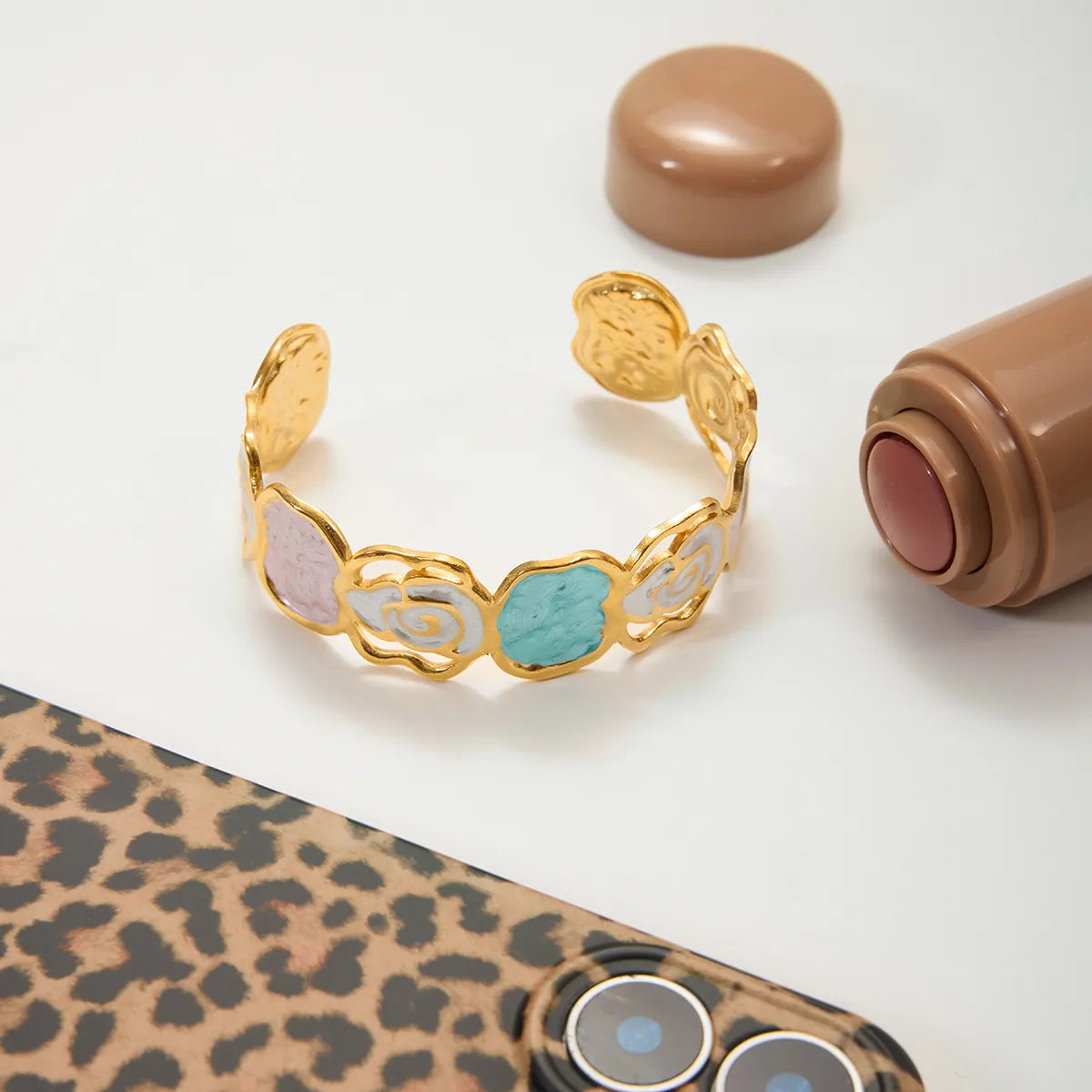 Romantic Colors Flower 18K Gold Plated 304 Stainless Steel Bracelet