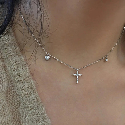 Hearts , Stars and Cross 304 Stainless Steel Necklace