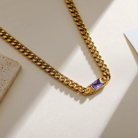 Purple Stone 18K Gold Plated 304 Stainless Steel Necklace