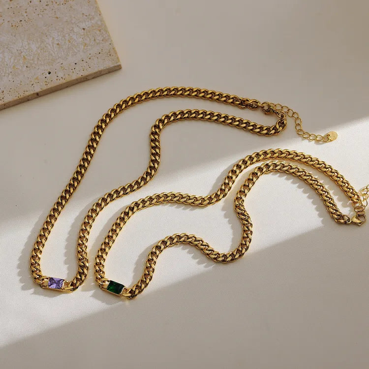 Purple Stone 18K Gold Plated 304 Stainless Steel Necklace