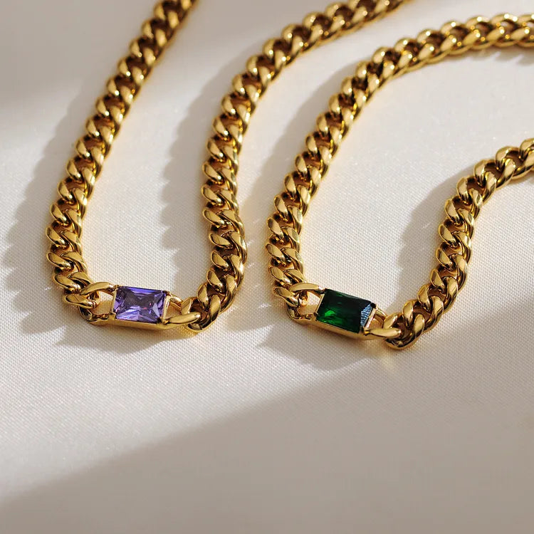 Purple Stone 18K Gold Plated 304 Stainless Steel Necklace