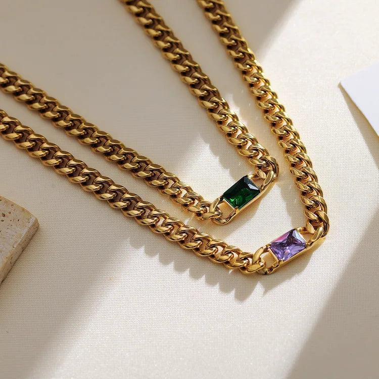 Purple Stone 18K Gold Plated 304 Stainless Steel Necklace