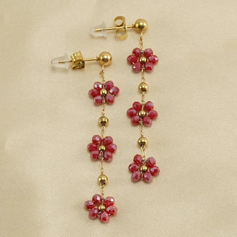 Dark Red 18K Gold Plated 304 Stainless Steel Necklace Set