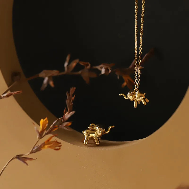 Elephant 18K Gold Plated 304 Stainless Steel Vintage Pendant Necklace