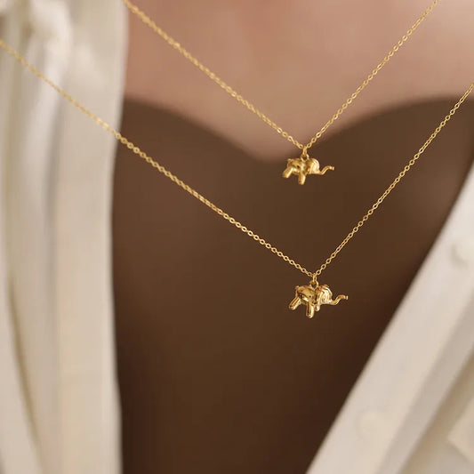 Elephant 18K Gold Plated 304 Stainless Steel Vintage Pendant Necklace