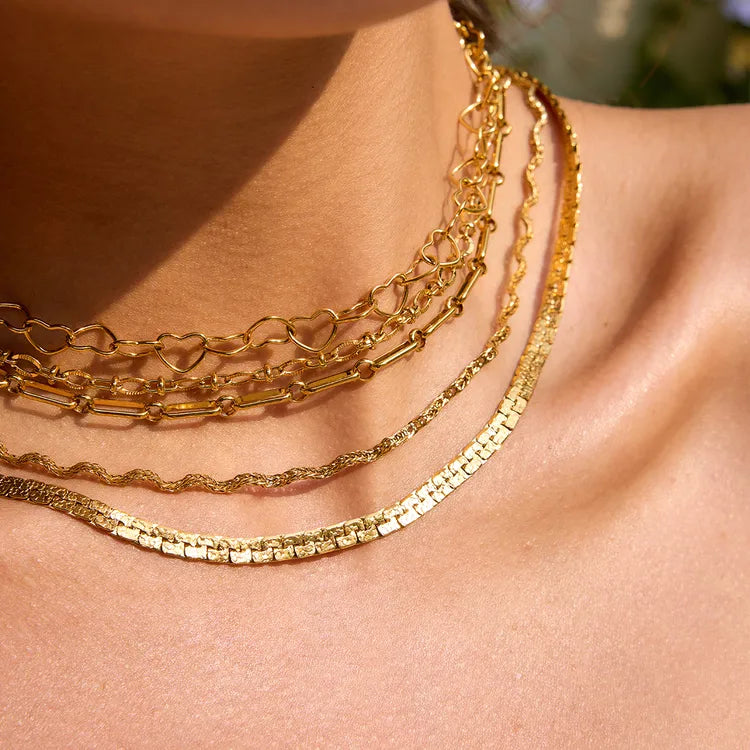 Clip Waves Heart 304 Stainless Steel 18K Gold Plated Necklace