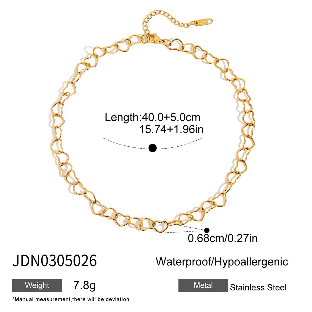 Clip Waves Heart 304 Stainless Steel 18K Gold Plated Necklace