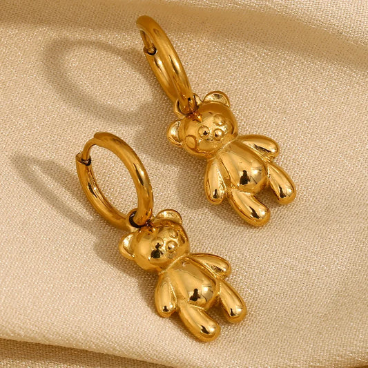 Bear 304 Stainless Steel 18K Gold Plated Drop Earrings