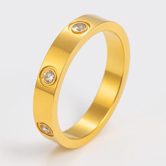 Hip-Hop Shiny Round 304 Stainless Steel 18K Gold Plated Ring