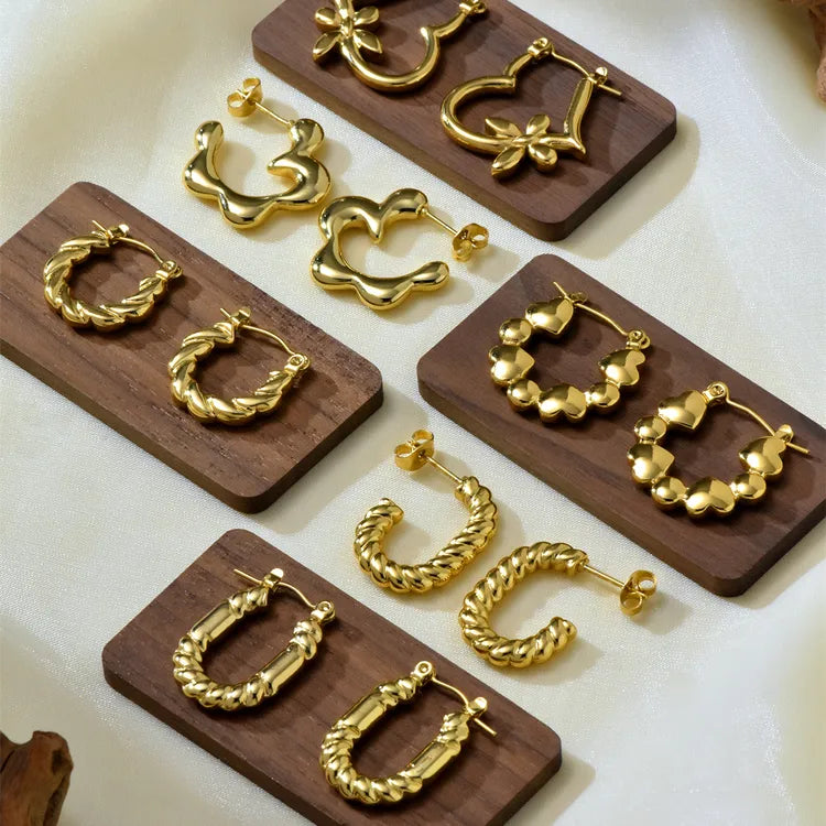 Golden Hoop 304 Stainless Steel Irregular 18K Gold Plated Earrings Set ( 6 pairs )