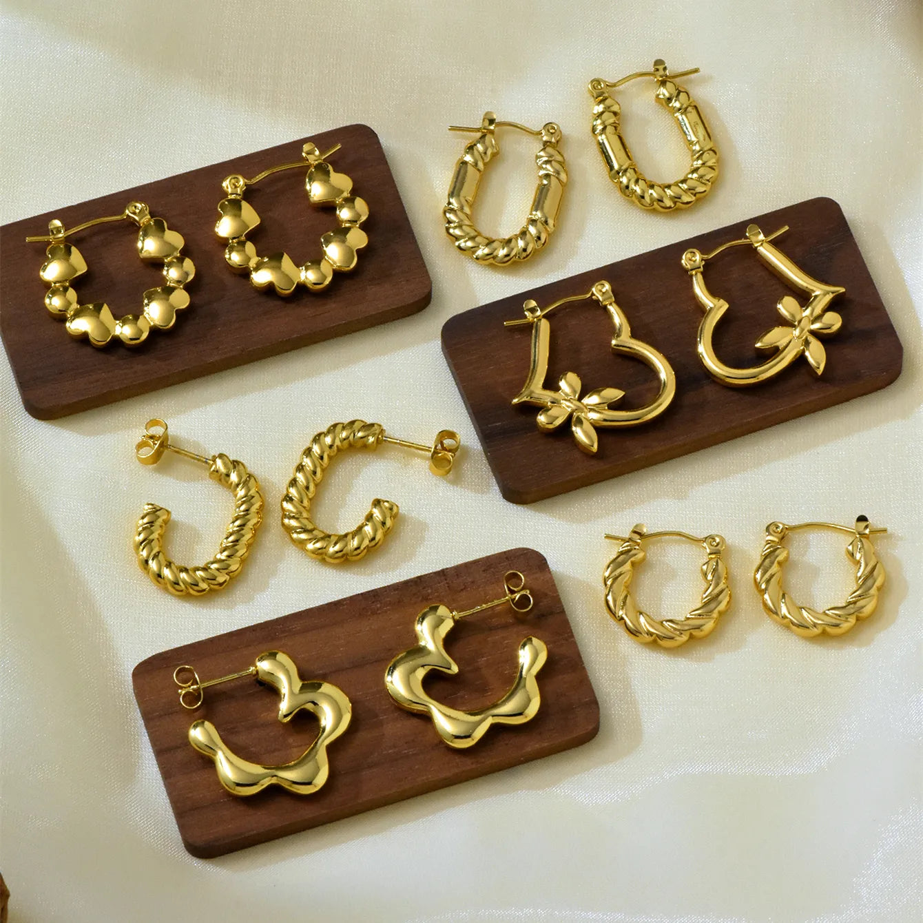 Golden Hoop 304 Stainless Steel Irregular 18K Gold Plated Earrings Set ( 6 pairs )