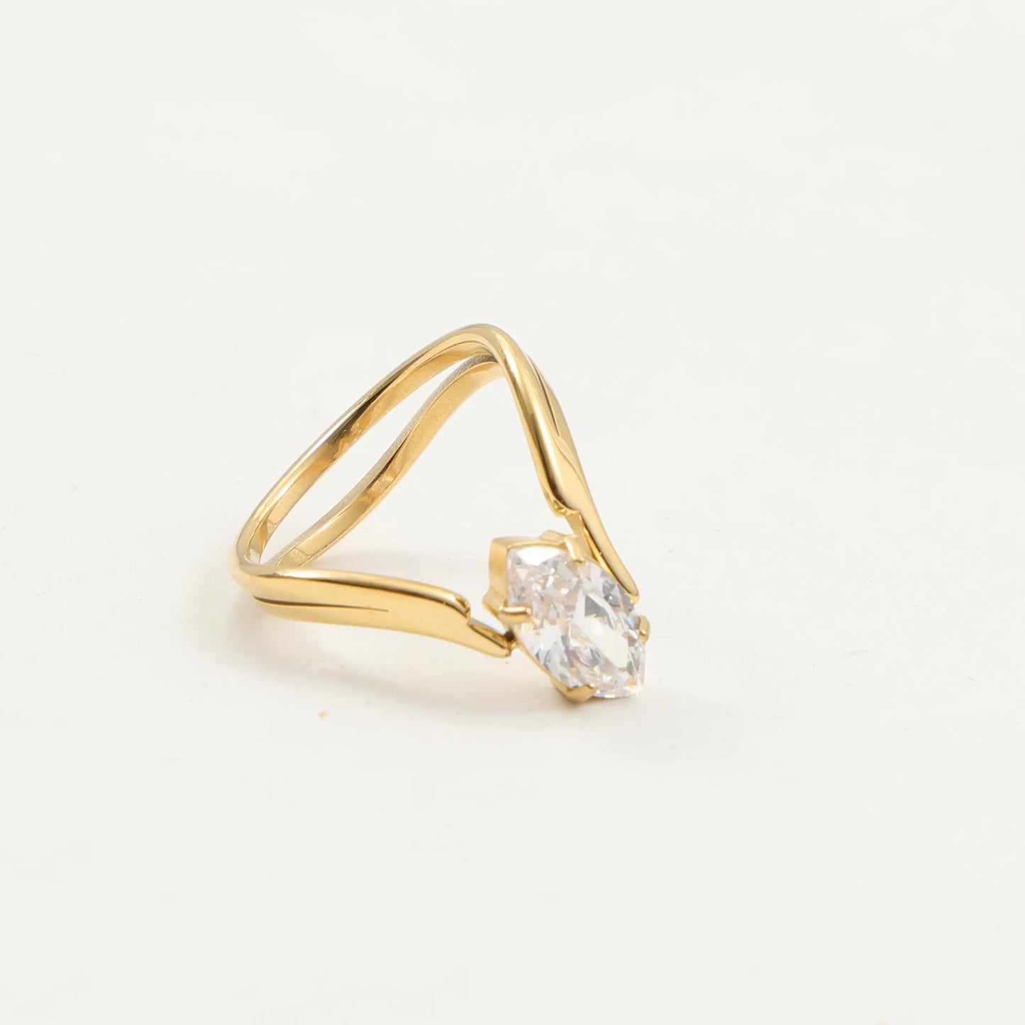 Zirconium Titanium Steel Plated 18K Gold Pled Convex Ring