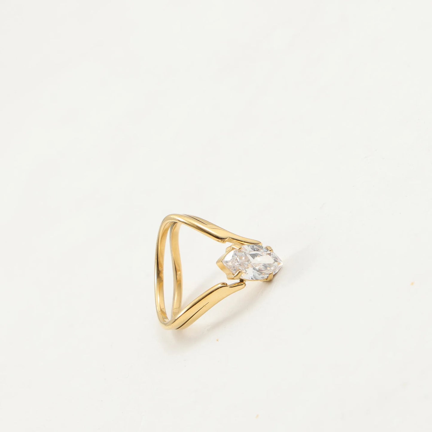 Zirconium Titanium Steel Plated 18K Gold Pled Convex Ring