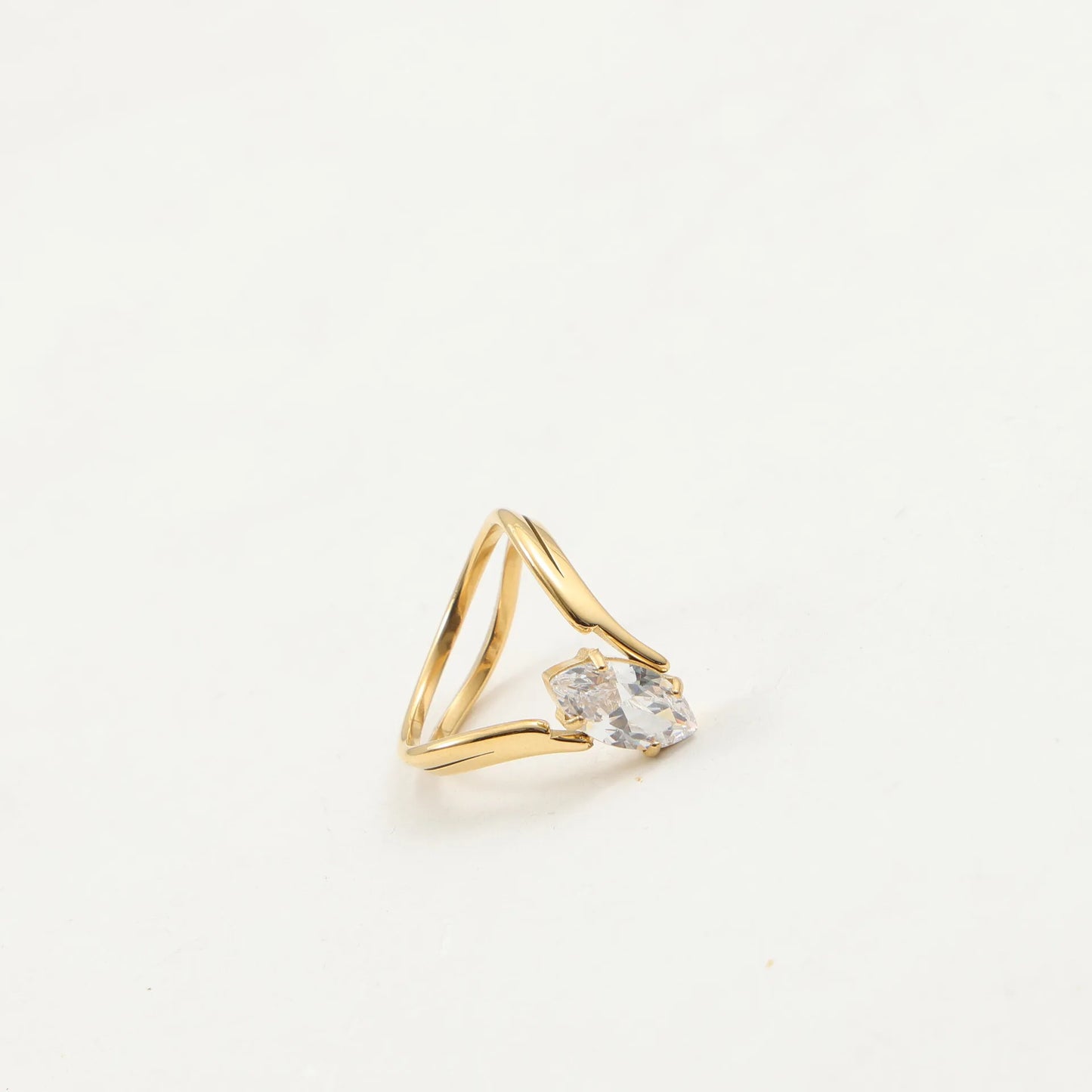 Zirconium Titanium Steel Plated 18K Gold Pled Convex Ring