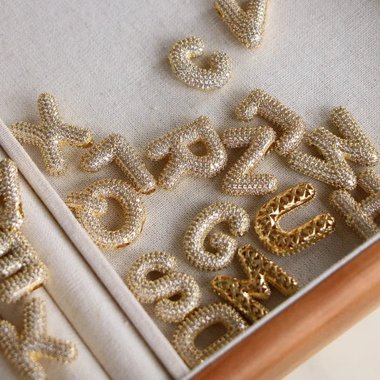 Shiny Letter Stainless Steel Zircon 18K Gold Plated Inlay Necklace Pendant