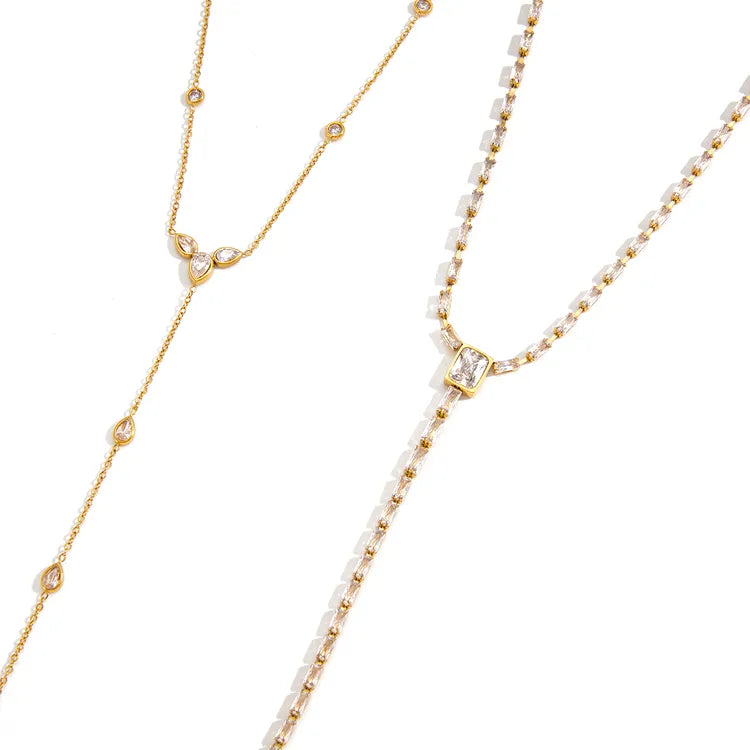 A Style Classic 18K Gold Plated Stainless Steel Zirconia Square Y-Chain Necklace