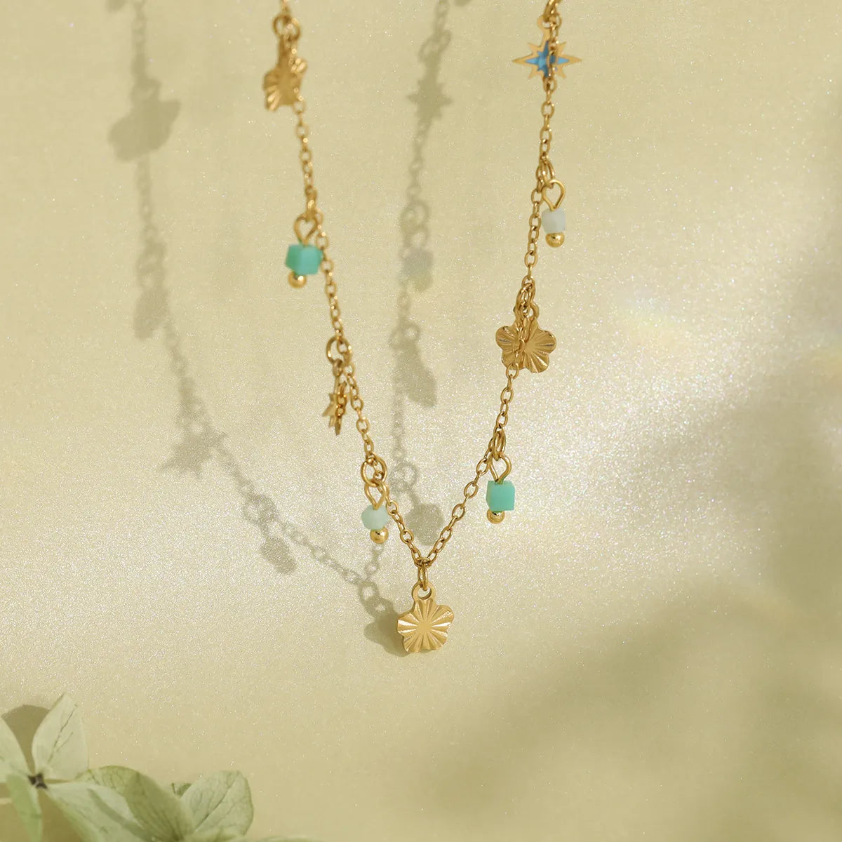 French Style Five-Petal Flower Pendant 18K Gold PlatedTitanium Steel Necklace