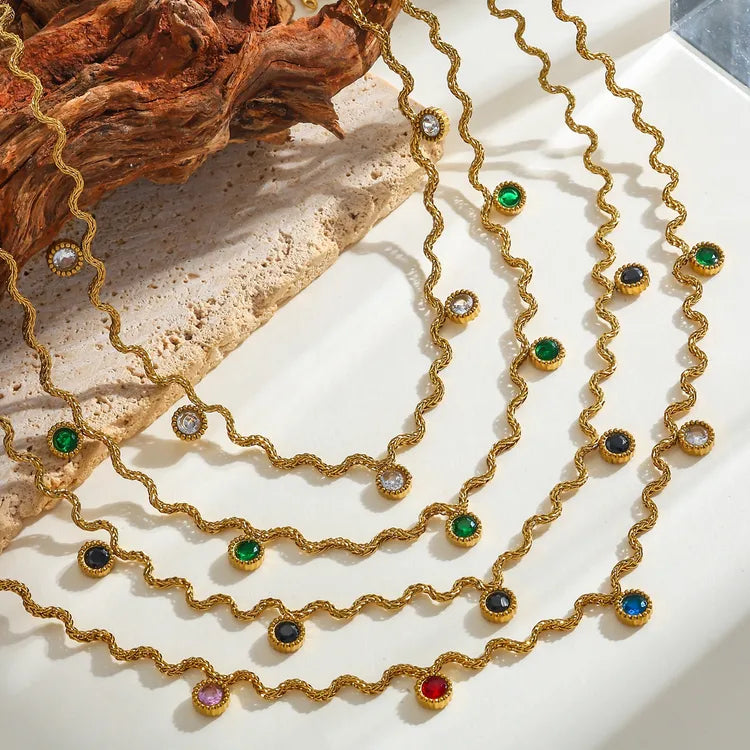 Vacuumed 18K Gold Plated 304 Stainless Steel Zircon Necklace