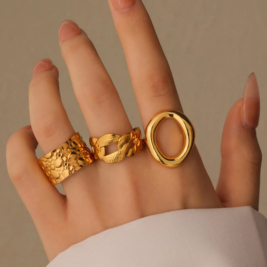 Classical 18K Gold Plated 304 Stainless Steel Open Ring Set