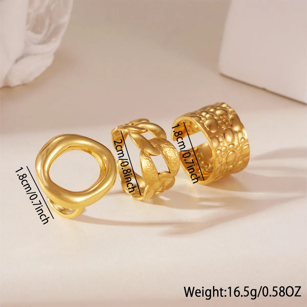 Classical 18K Gold Plated 304 Stainless Steel Open Ring Set