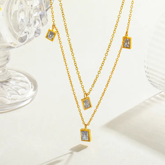 Rectangular 18K Gold Plated 304 Stainless Steel Elegant Necklace