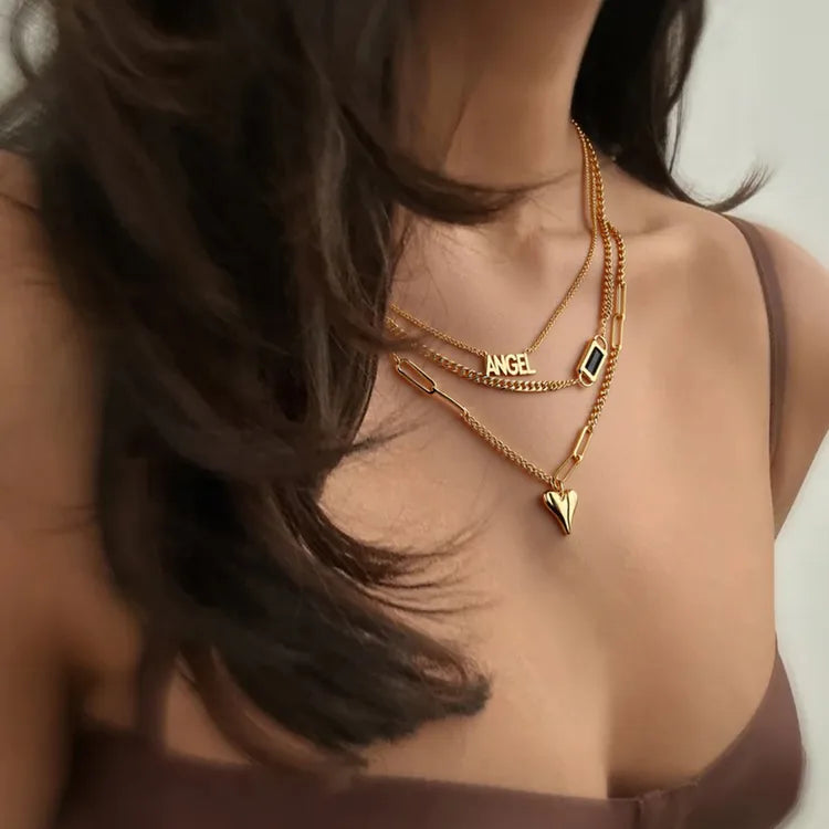 High-End Gift Multi-Layer Heart Pendant 304 Stainless Steel Necklace