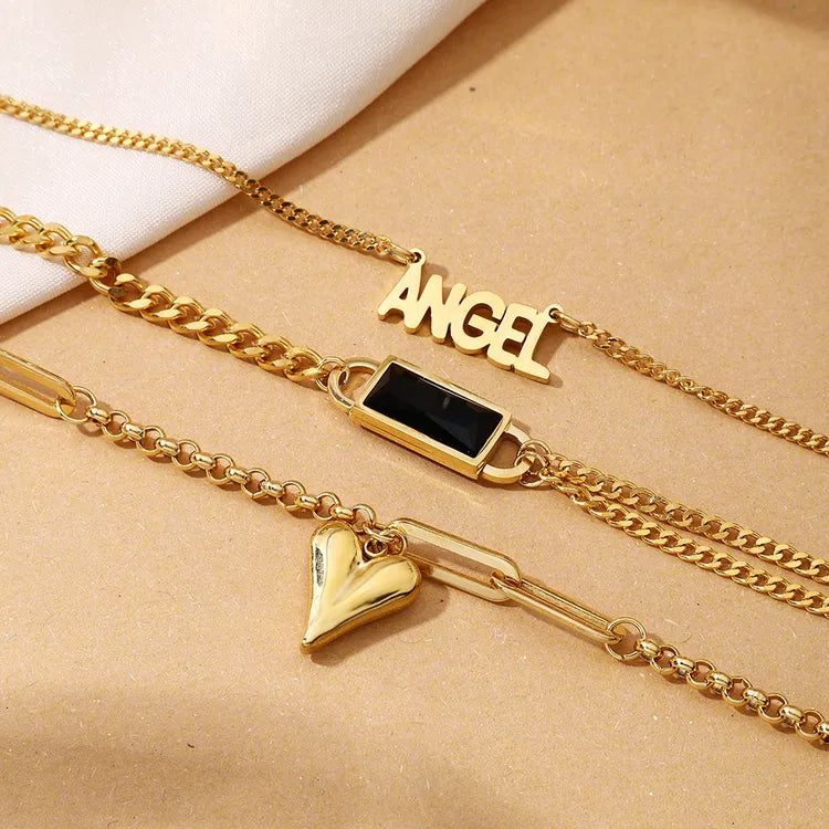 High-End Gift Multi-Layer Heart Pendant 304 Stainless Steel Necklace