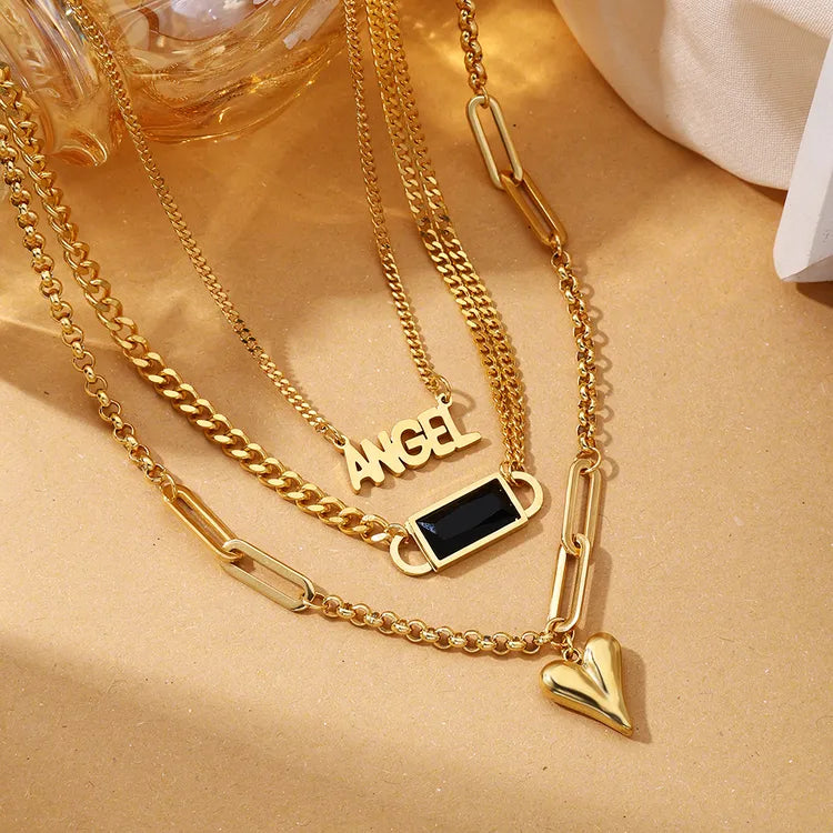 High-End Gift Multi-Layer Heart Pendant 304 Stainless Steel Necklace
