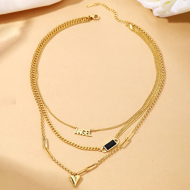 High-End Gift Multi-Layer Heart Pendant 304 Stainless Steel Necklace