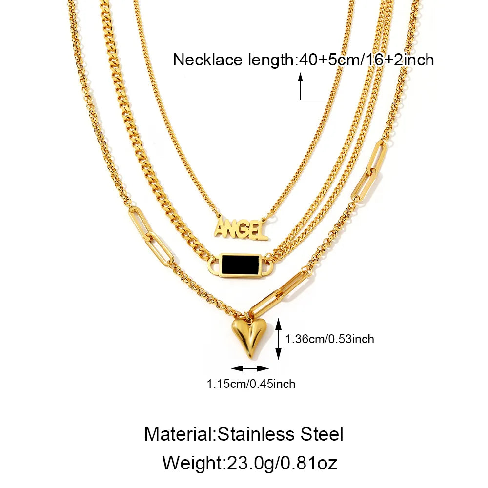 High-End Gift Multi-Layer Heart Pendant 304 Stainless Steel Necklace