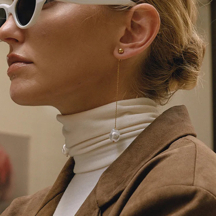 Graceful 18K Gold Stainless Steel Acrylic Pearl Tassel Earring