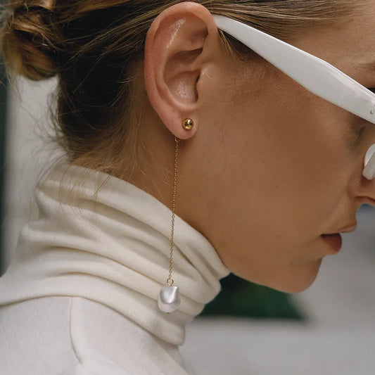 Graceful 18K Gold Stainless Steel Acrylic Pearl Tassel Earring