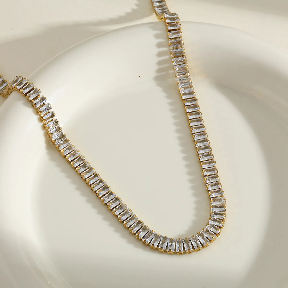 Zirconia Geometric Stainless Steel 18K Gold Plated Necklace Bracelet Set