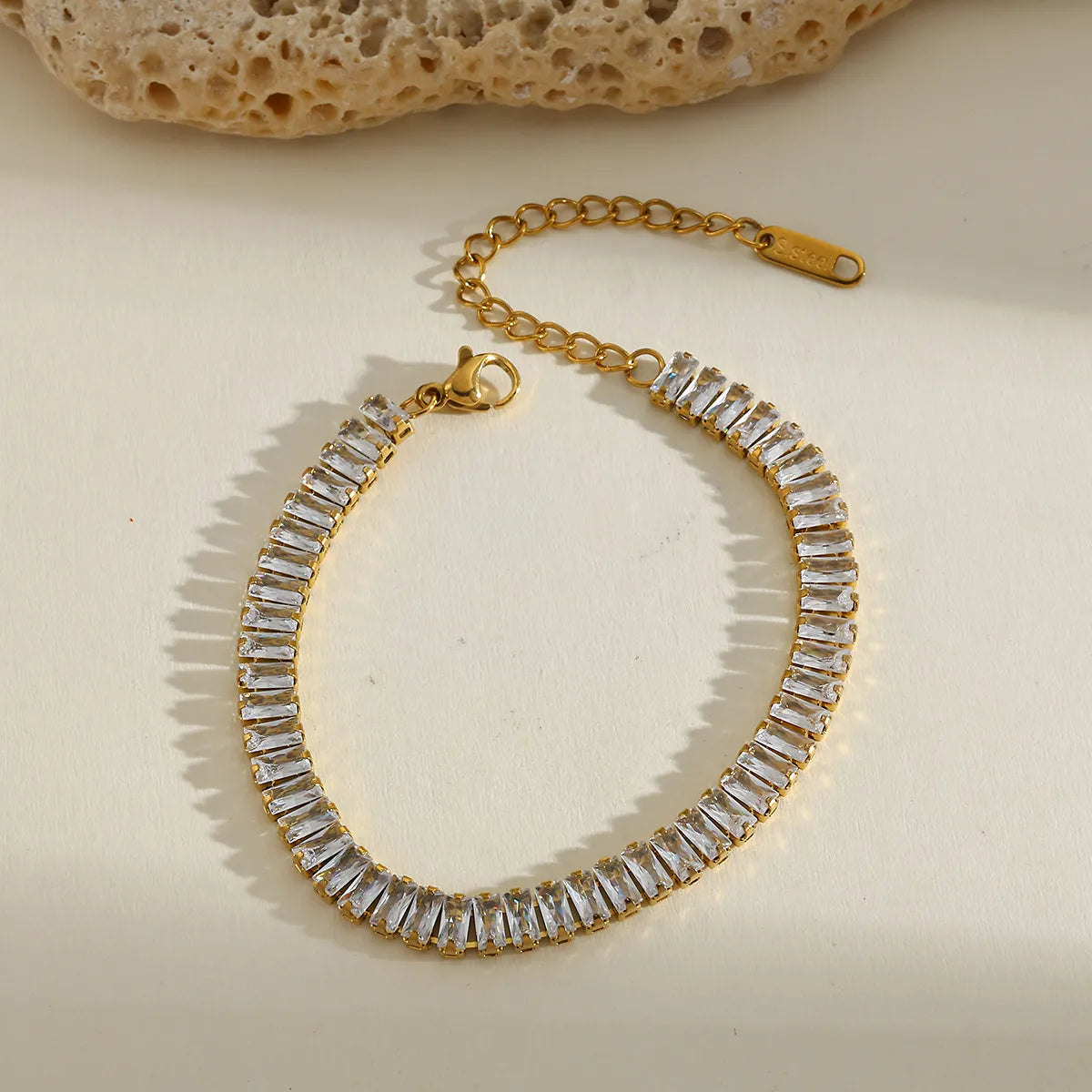 Zirconia Geometric Stainless Steel 18K Gold Plated Necklace Bracelet Set