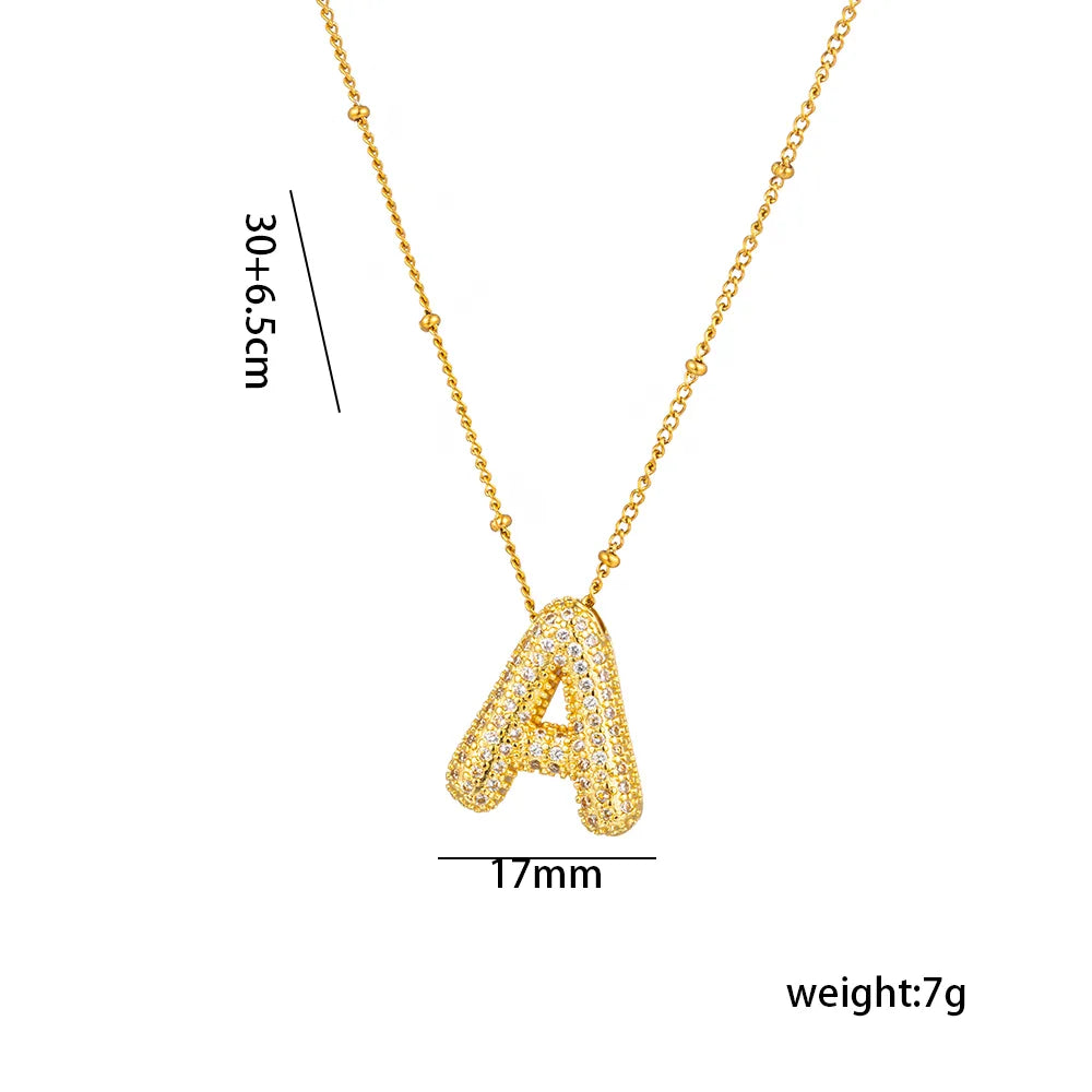 Shiny Letter Stainless Steel Zircon 18K Gold Plated Inlay Necklace Pendant