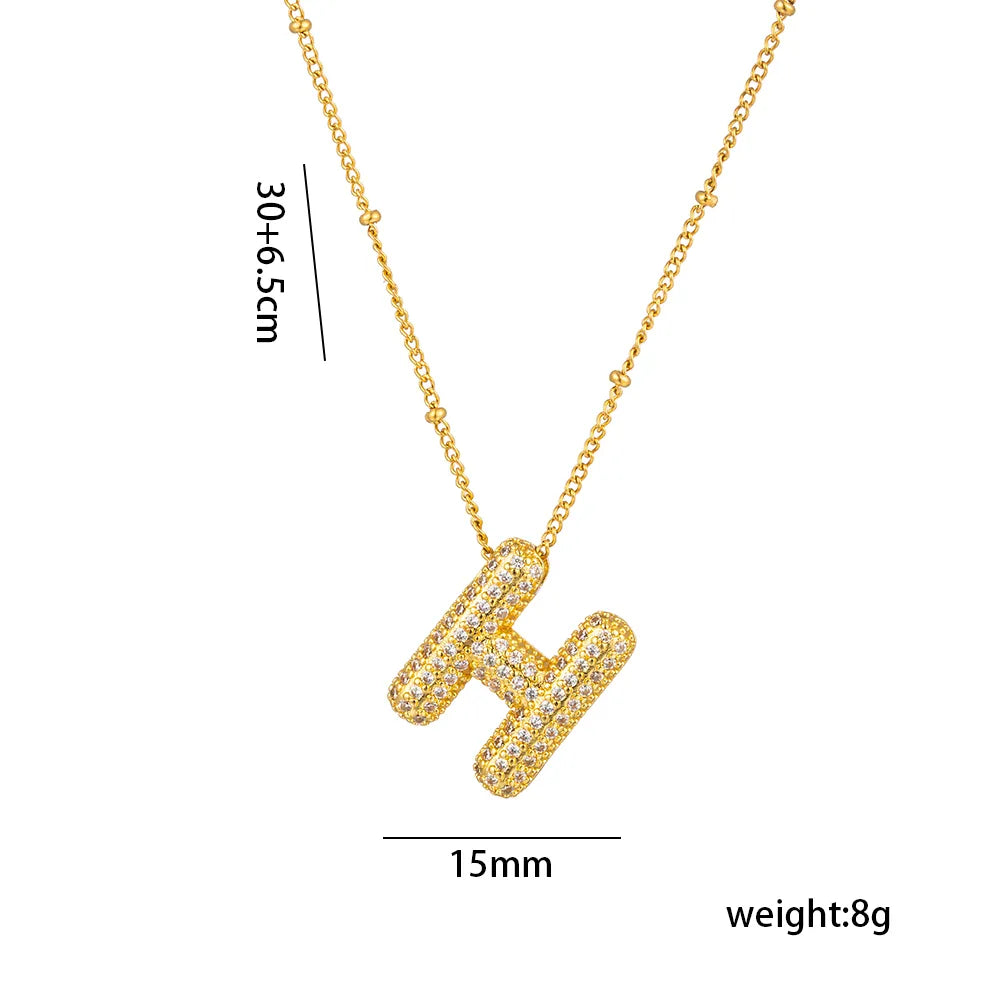 Shiny Letter Stainless Steel Zircon 18K Gold Plated Inlay Necklace Pendant