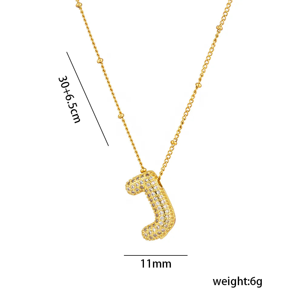Shiny Letter Stainless Steel Zircon 18K Gold Plated Inlay Necklace Pendant