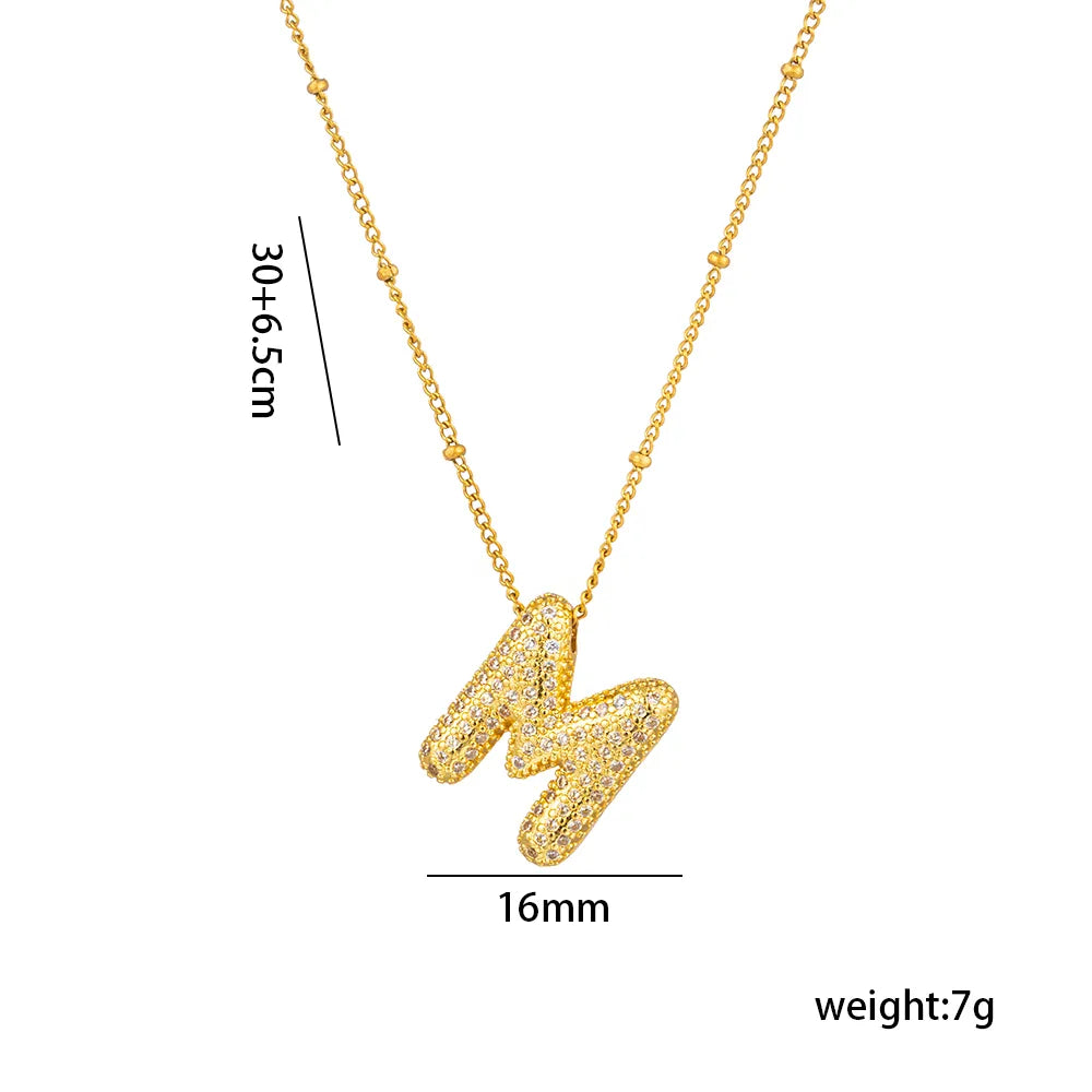 Shiny Letter Stainless Steel Zircon 18K Gold Plated Inlay Necklace Pendant