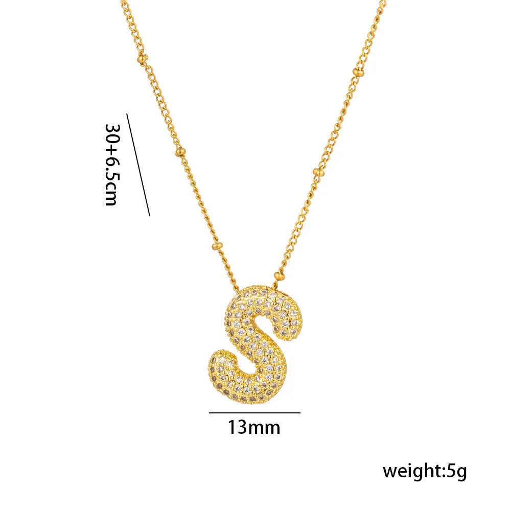Shiny Letter Stainless Steel Zircon 18K Gold Plated Inlay Necklace Pendant
