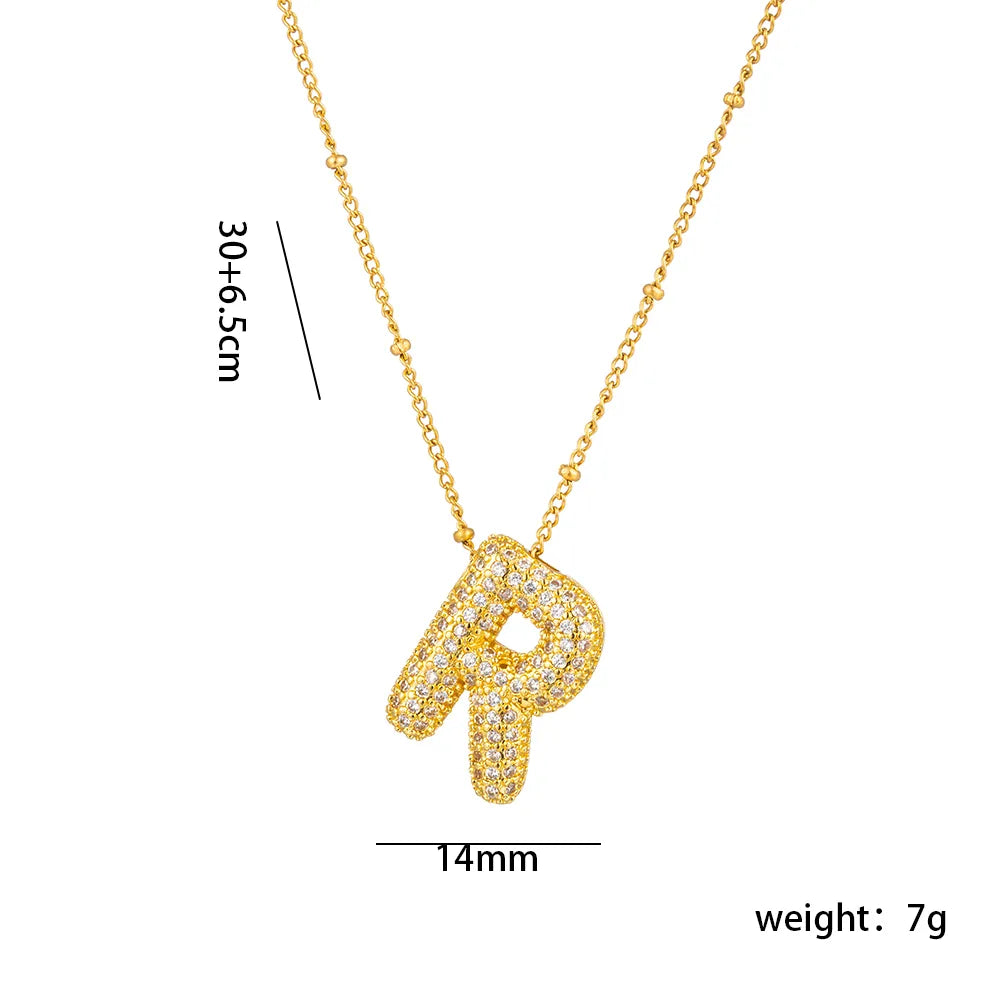 Shiny Letter Stainless Steel Zircon 18K Gold Plated Inlay Necklace Pendant