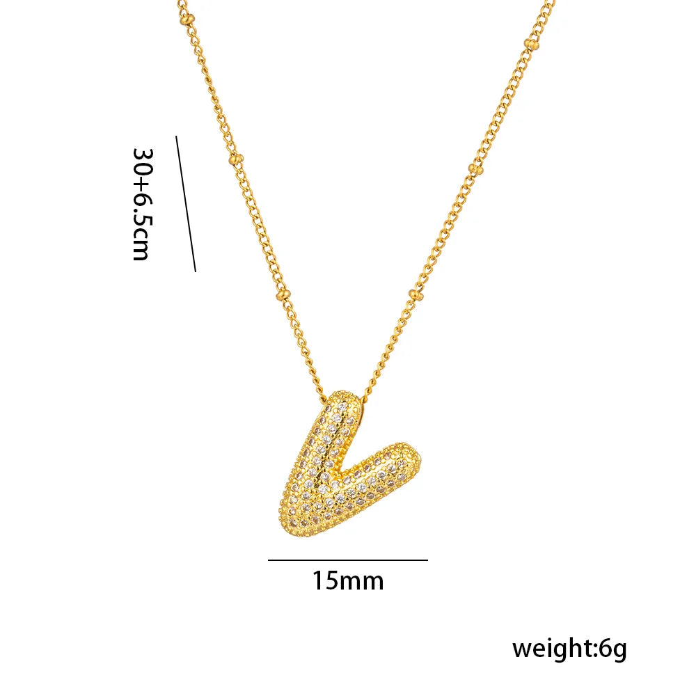 Shiny Letter Stainless Steel Zircon 18K Gold Plated Inlay Necklace Pendant