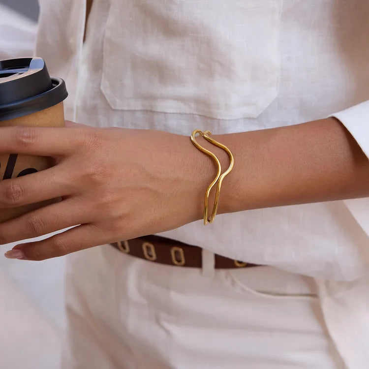 Wave Line 18K Gold Plated 304 Stainless Steel Bracelet