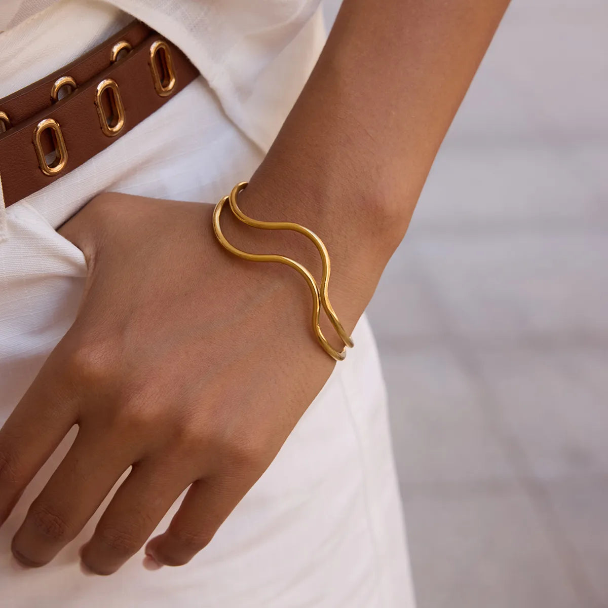 Wave Line 18K Gold Plated 304 Stainless Steel Bracelet