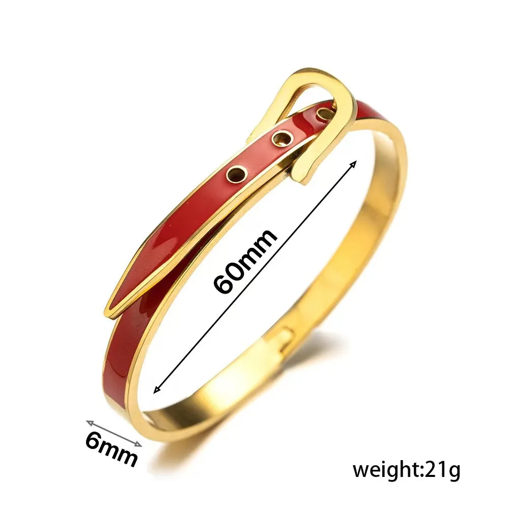 Belt Round Titanium Steel 18K Gold Plated Bangle Stainless Steel Bracelet