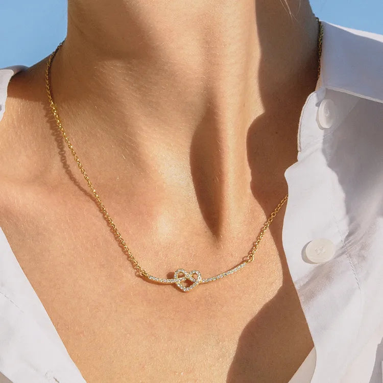 Classic Love Heart 18K Gold Plated 304 Stainless Steel Rhinestone Necklace