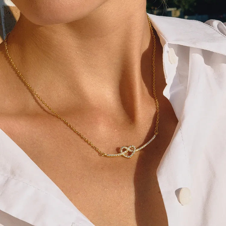 Classic Love Heart 18K Gold Plated 304 Stainless Steel Rhinestone Necklace