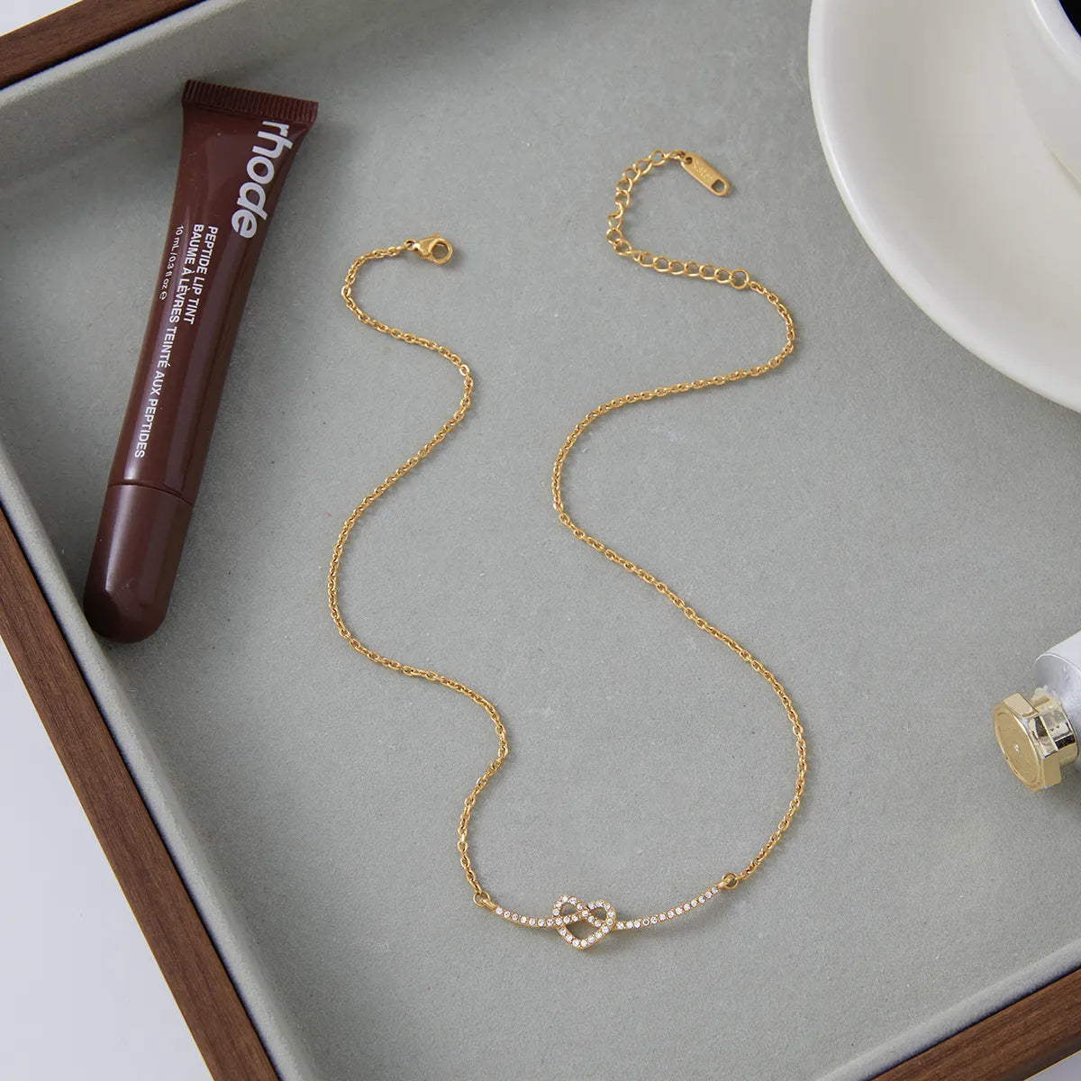 Classic Love Heart 18K Gold Plated 304 Stainless Steel Rhinestone Necklace
